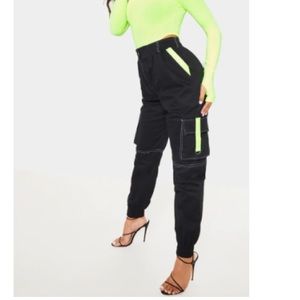 Black cargo pants with bright trim